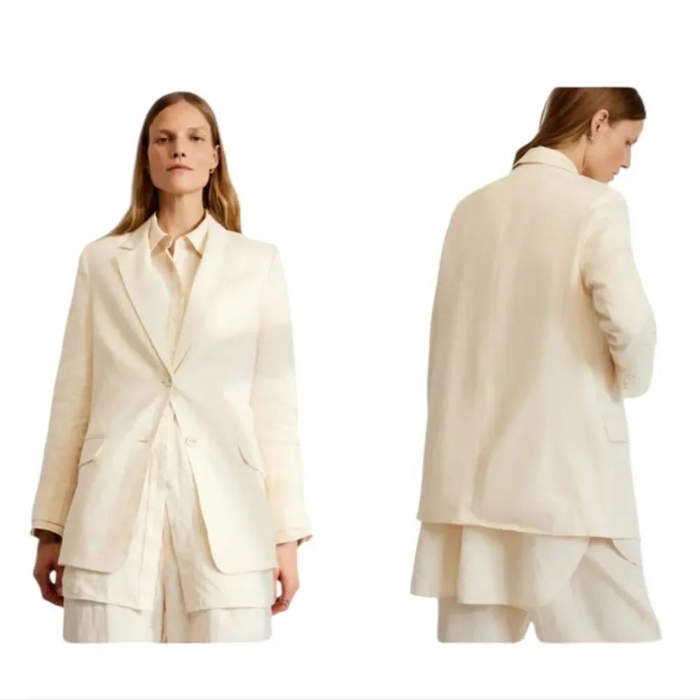 NEW Everlane The Oversized Blazer in Linen Bone White Size 12 - Picture 2 of 14
